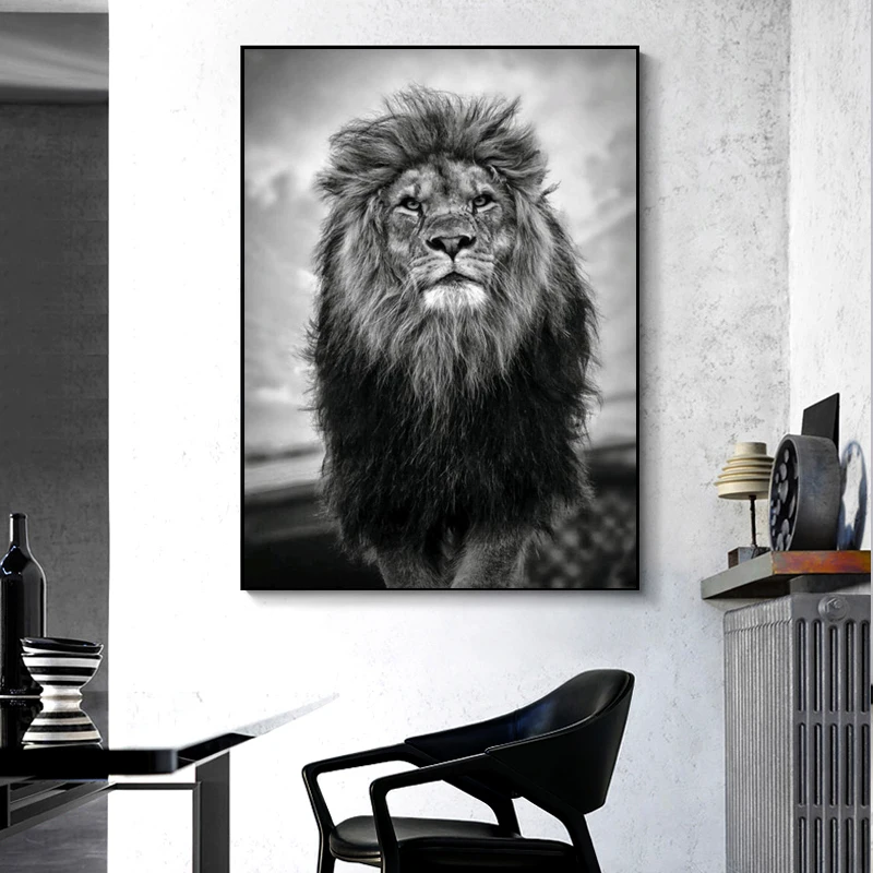 

Animal Lion Black and White Art Wall Poster Canvas Painting Painting Family Bedroom Room Decoration Aesthetics (frameless)