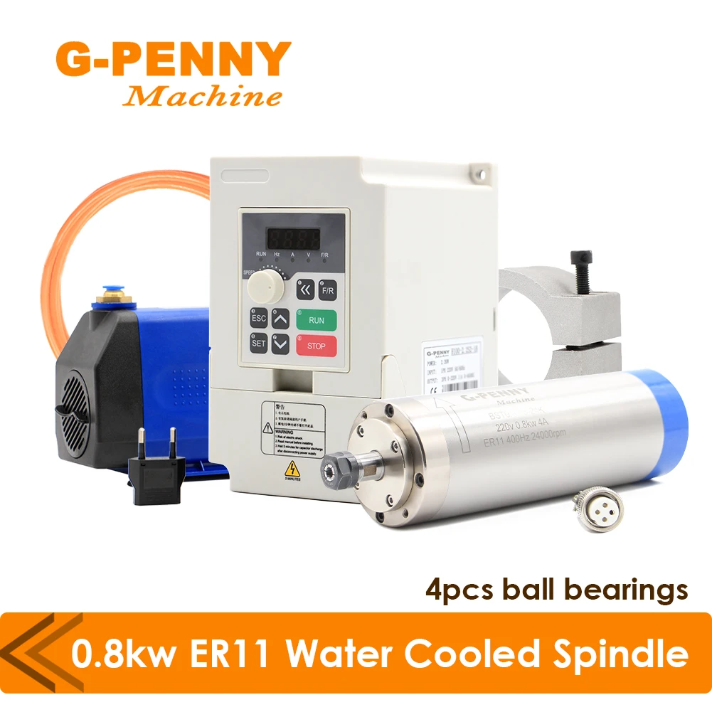 g-penny 0.8KW ER11 Water Cooled Spindle Kit 800W Water Cooled Spindle 1.5KW QL Inverter / 75W Water Pump / 65mm Bracket