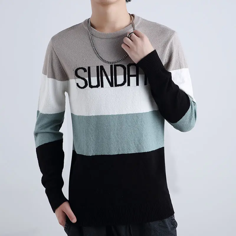 

Men Striped Pullover Sweater Autumn And Winter Full Sleeve O-Neck Top