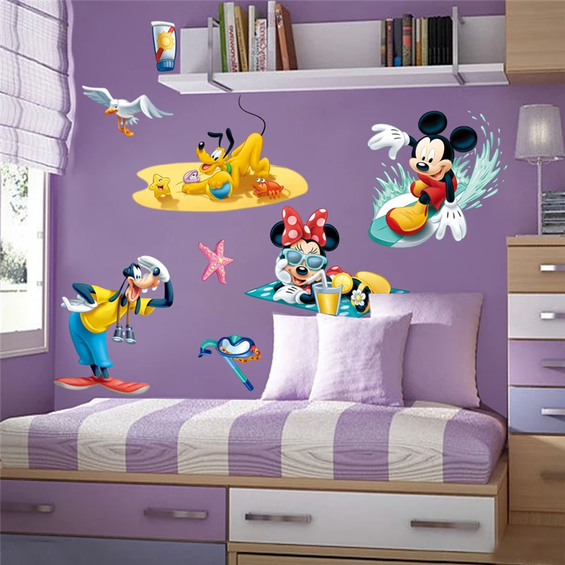 Disney Микки Минни Маус Гуфи Плуто наклейки на стену для детей комнаты мультяшное украшение для дома наклейки на стену ПВХ художественная Мураль Сделай Сам плакаты