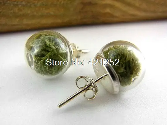 

4pairs/lot real moss earring studs. Stud earrings with tiny glass orbs filled with real moss Jewelry