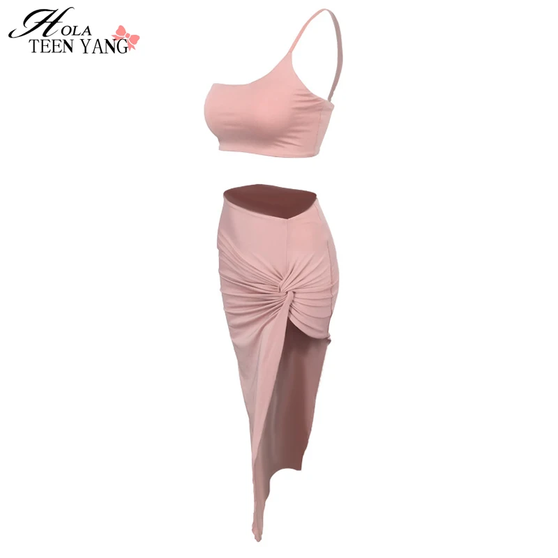 Женский укороченный топ на одно плечо HolaTeenYang и асимметричная юбка с завязками