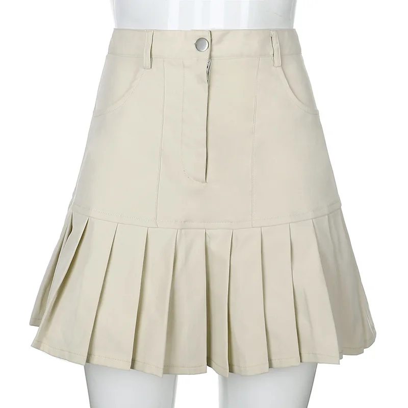 

2021 Harajuku Women High Waist Solid Color Tennis Skirt Summer Sweet Cute Kawaii Khaki Skirts Casual Pleated Mini Female Skirt