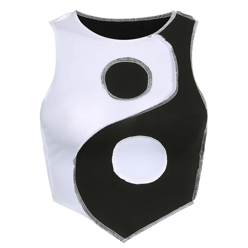 

Fashionable black and white contrast stitching personalized slim fitting vest top for 2021
