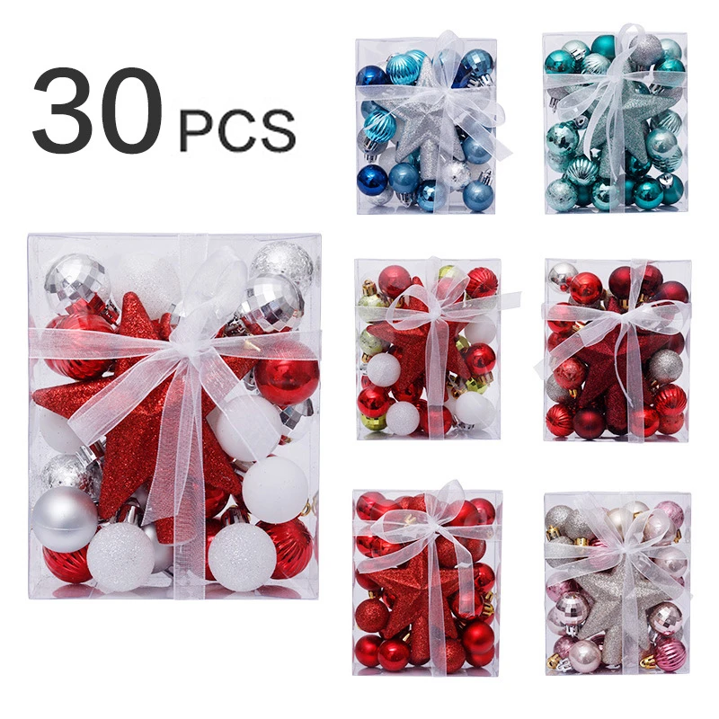 

30pcs Christmas Ball Set 3cm Christmas Ball Tree Top Star Gift Box Christmas Tree Pendant Decoration New Year 2022