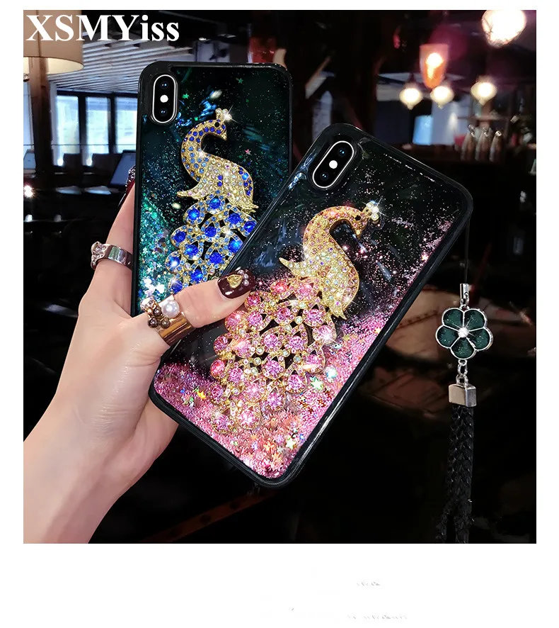 XSMYiss для iphone XS MAX XR 6S Plus 7 8 PLUS чехол задняя крышка Блестящий Алмаз Павлин