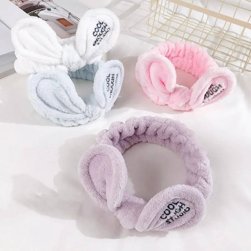 Симпатичная плюшевая повязка для волос с кроличьими ушками мытья лица Женская на