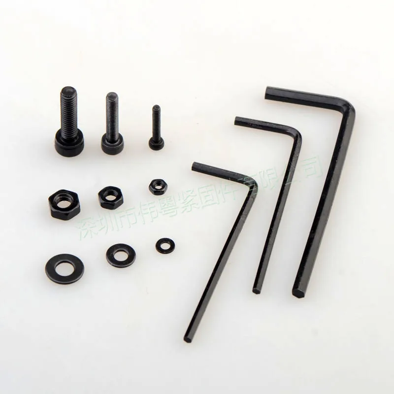 

1200pcs M2 M3 M4 12.9 Black Cup Head Hex Cap Screws with Hex Nut + Flat Washer Combination Set