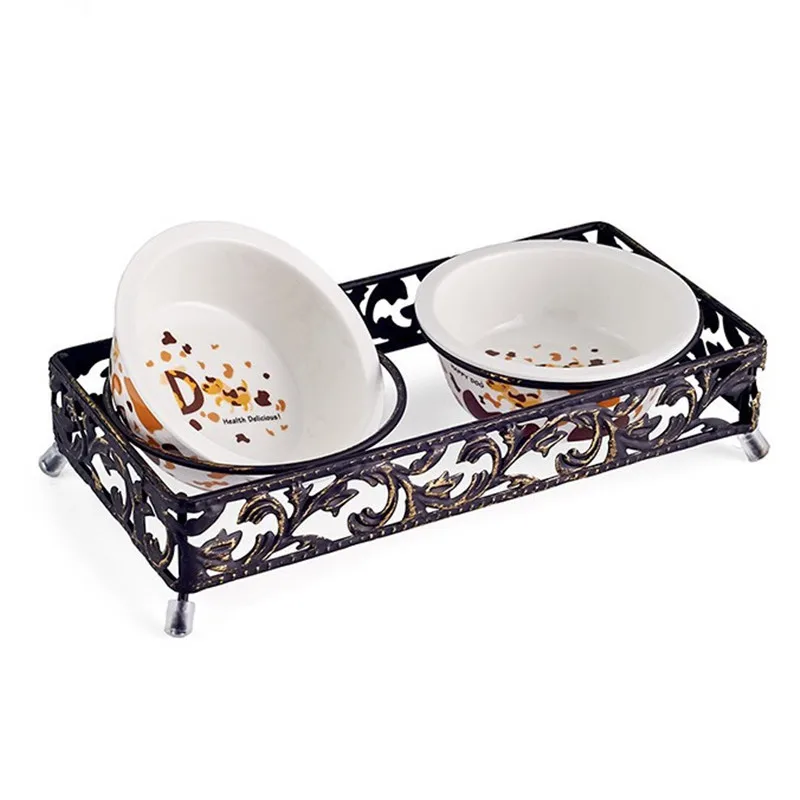 

New Double Pet Dog Bowl Stainless Steel Ceramics Cat Dispenser Food Feeding Feeder Food and Water Dish Bowl Pet Supplies