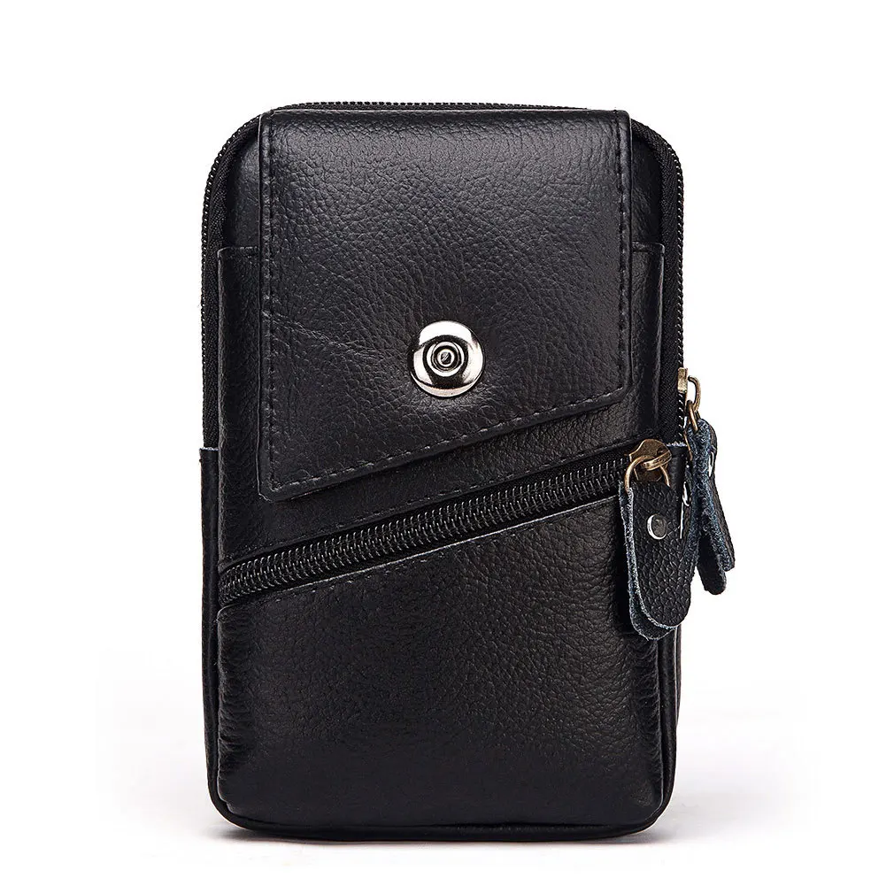 

High Quality Leather Phone Bag Double Zipper Multi-function Large Capacity Men's Waist Bag Christmas gift