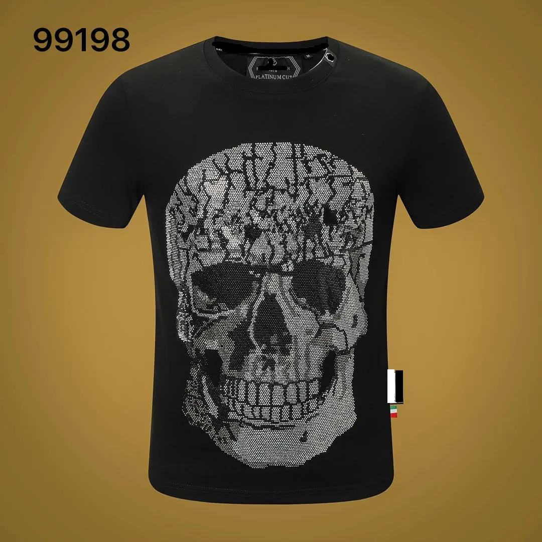 

2021 PP Men T-Shirt Skull Fashion Round Neck Short-Sleeved Sports Tops Plein Cotton High Quality