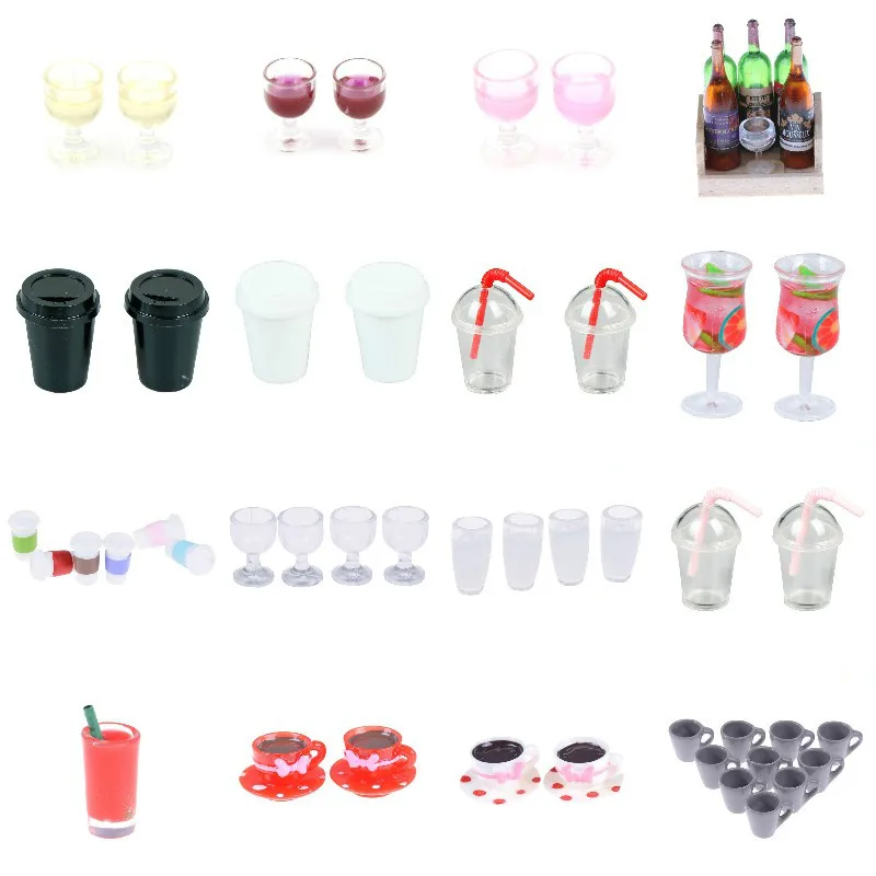 

Mini Ice Cream Milkshake Lemon Milk Fruit Tea Water Cups Strawberry Cup Miniatures Dollhouse Accessories Kitchen Toys 1-5pcs