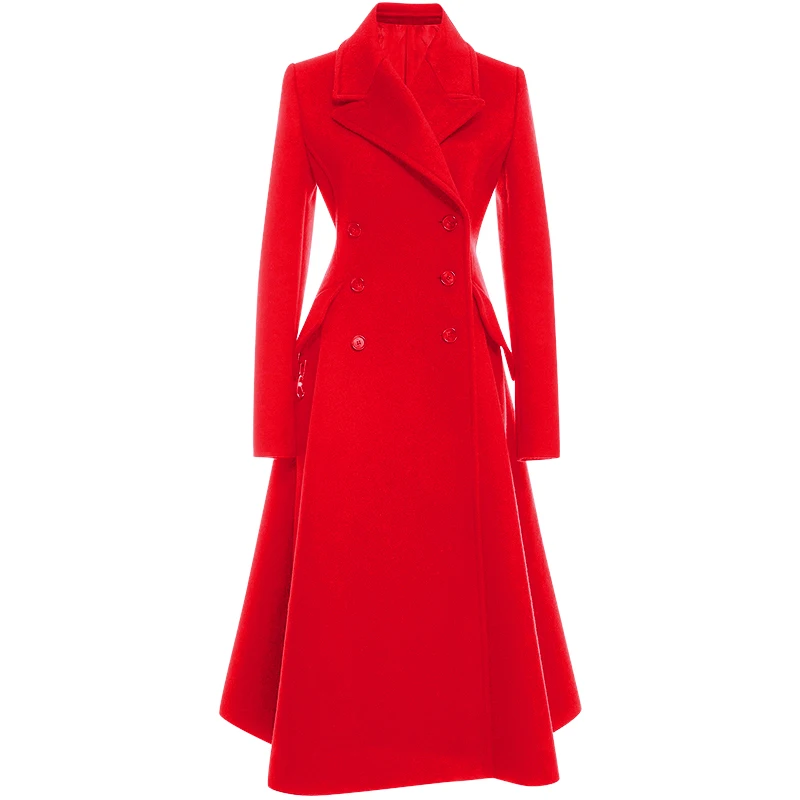 

European stationmaster woolen coat female autumn and winter 2019 new temperament women's over the knee wool woolen coat coat