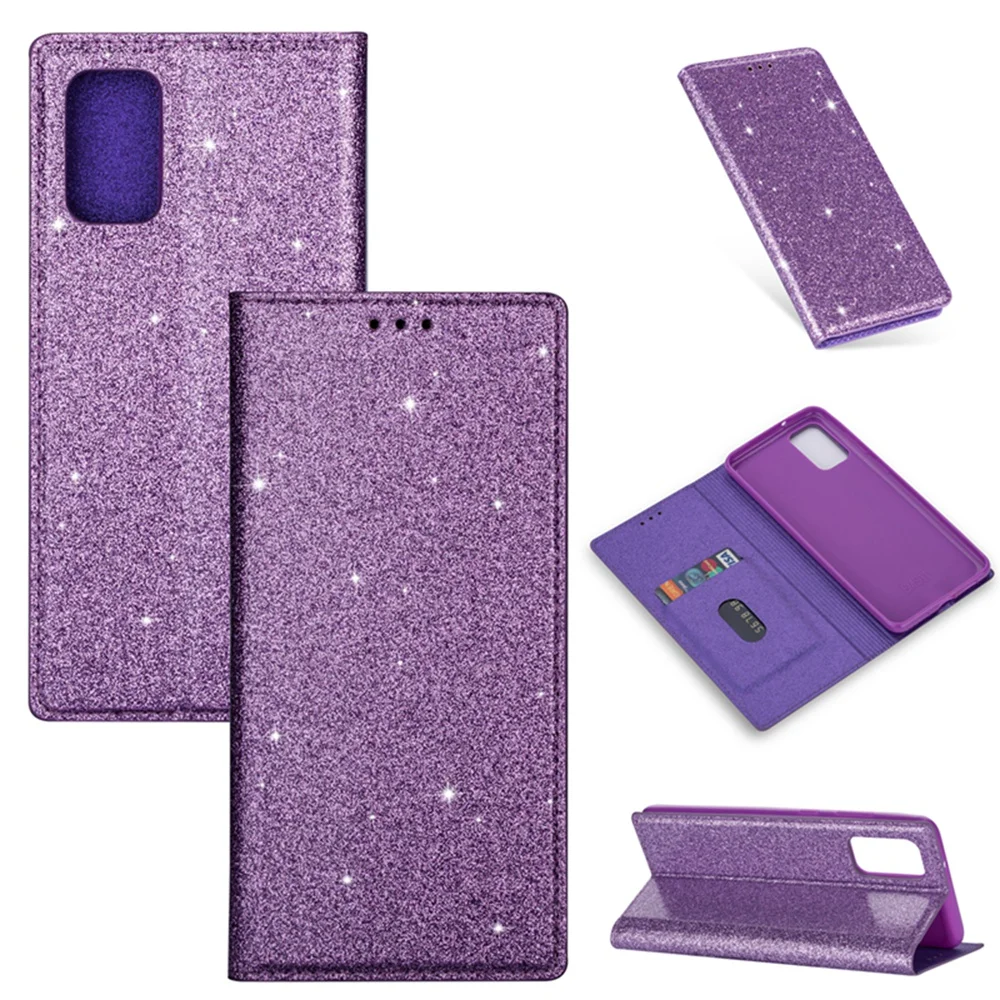

Fashion Glitter Leather Slots Flip Case For Redmi Note 10 9 8 Pro K40 Pro POCO M3 Anti-fall Cover