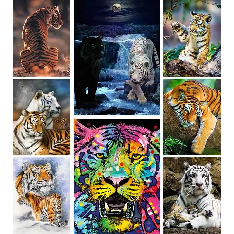 

5D Diamond Painting Tigers Animal Diamond Mosaic Full Round Diamond Embroidery Scenery DIY Rhinestone Cross Stitch Art L17