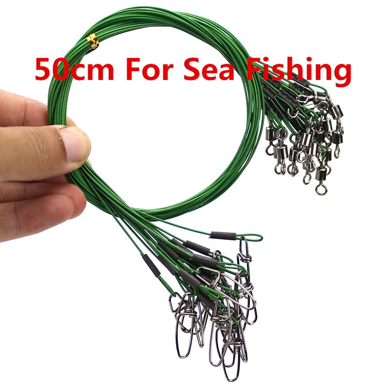 Lot 10pcs 50cm 125LB Anti-bite Fishing Wire Line Leader Swiv