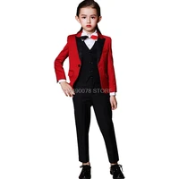 girls formal luxurious suit jacket vest pants 3pcs clothing set kids wedding party dress teenager performance evening suit