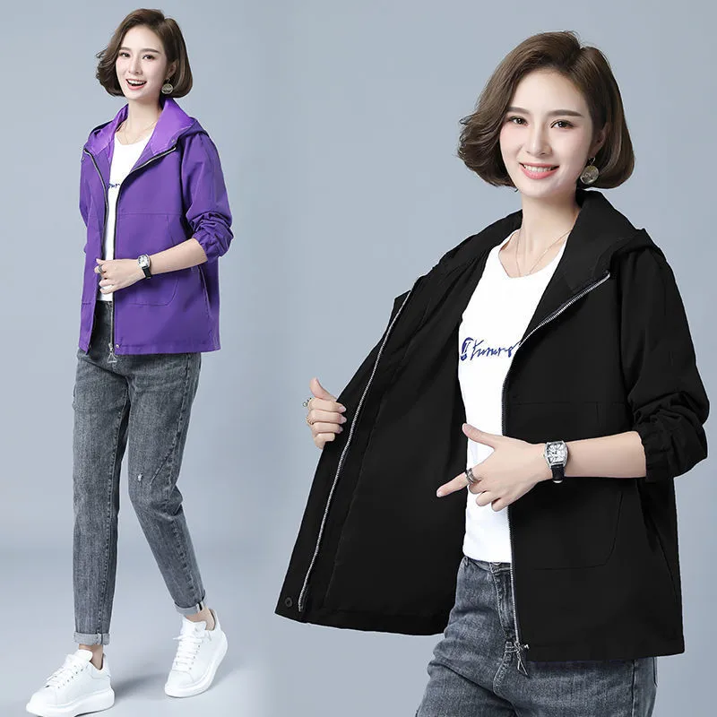 

Women's Jackets 2020 New Autumn Basic Coats Causal Hooded Windbreaker Famale Zipper Lightweight Jackets Bomber Outwear Plus Size