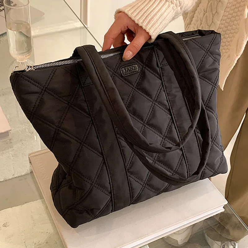 

Winter Handbags Designer Large Travel Ladies Tote Bag Female Messenger Bag High Quality Cotton Feather Down Women Shoulder Bags