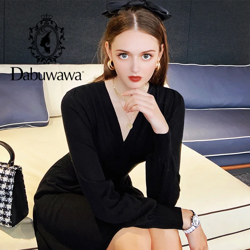

Элегантное Черное плиссированное платье Dabuwawa с высокой талией, повседневное праздничное женское трикотажное сексуальное платье с длинным ...