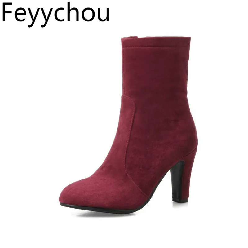 Женские сапоги Сезон осень зима Теплые ботинки до середины голени Обувь Челси на