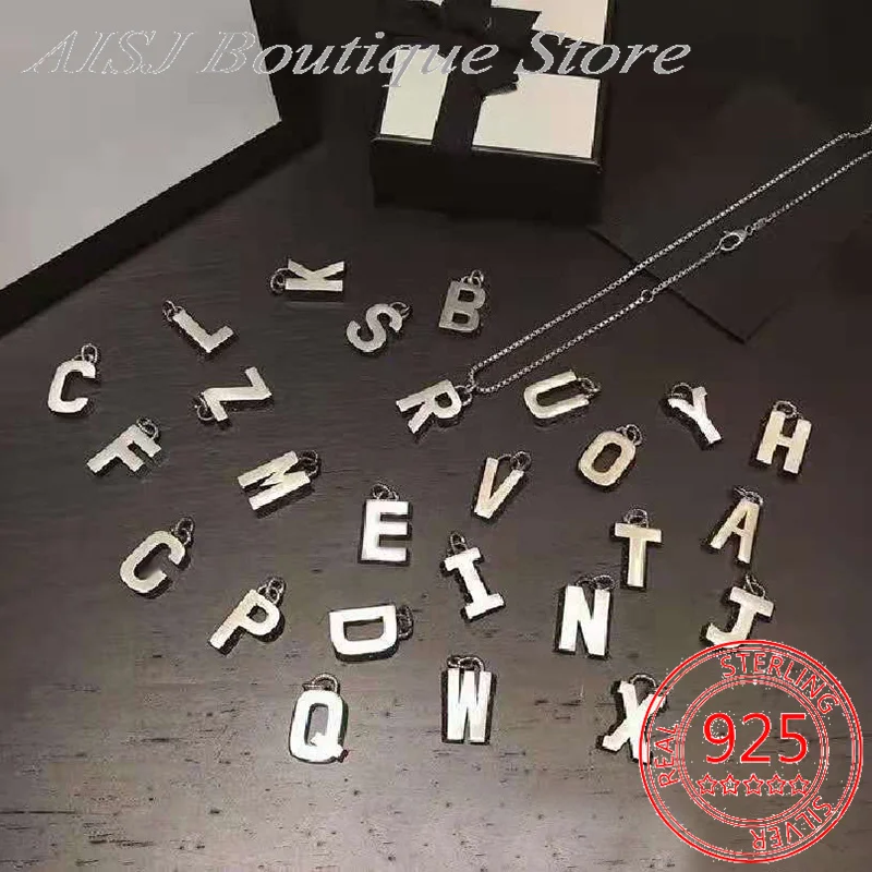 

925 Sterling Silver Three-dimensional Carving 26 English Letters A-z Pendant G Necklace Lovers Original 1:1 Luxury Brand Jewelry