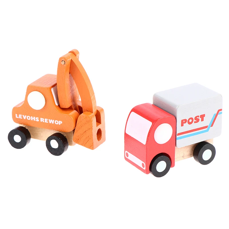 

Kids Mini Wooden Cars Mail Car Excavator Model Toy Montessori Wooden Education Colorful Vehicle Toys Simulation Cars Decora Gift