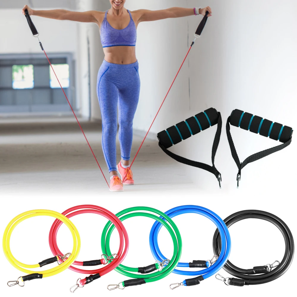 

11pcs Fitness Resistance Bands Set Workout Exercise Tube Bands with Door Anchor Ankle Straps Cushioned Handles for Home Gym