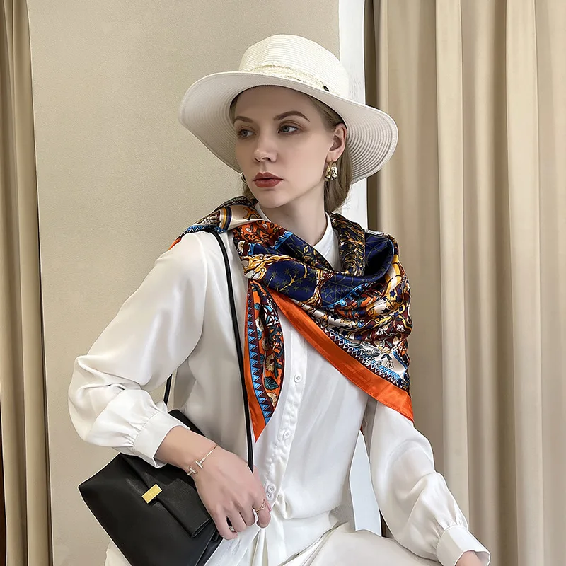 

2021 new silk scarf imitation silk European and American large square scarf gift custom silk scarf female scarf