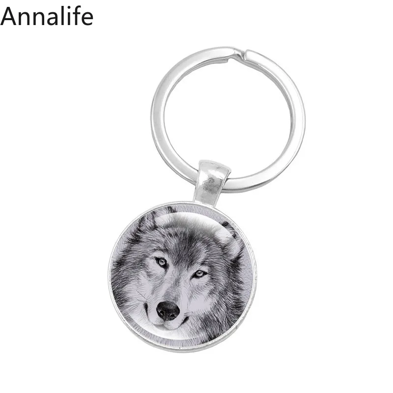 Новинка 2019 брелок для ключей с изображением волка и Луны изделие из стекла