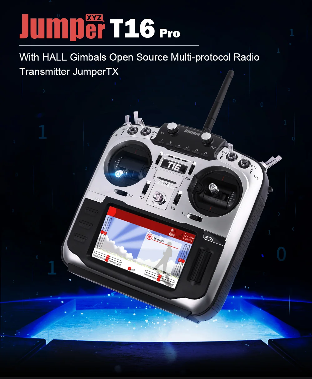 Jumper T16 Pro/T16 Plus Hall Gimbal с открытым исходным кодом многосетольный радиопередатчик JP4-in-1 радиочастотным модулем 2,4G 16CH 4," lcd