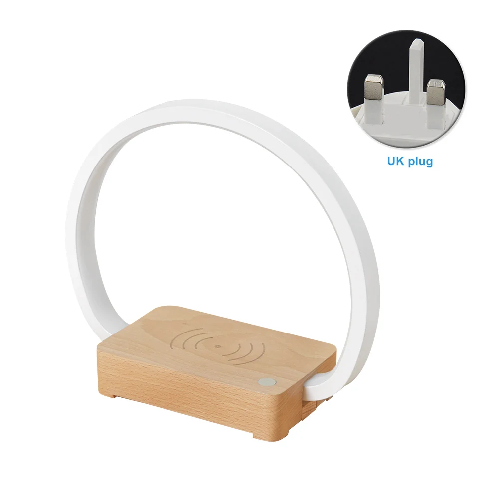 

Eye Care With LED Offices Homes Touch Console Wireless Charger Desk Lamp Dimming Wooden For Children Reading Light Bedside Gift