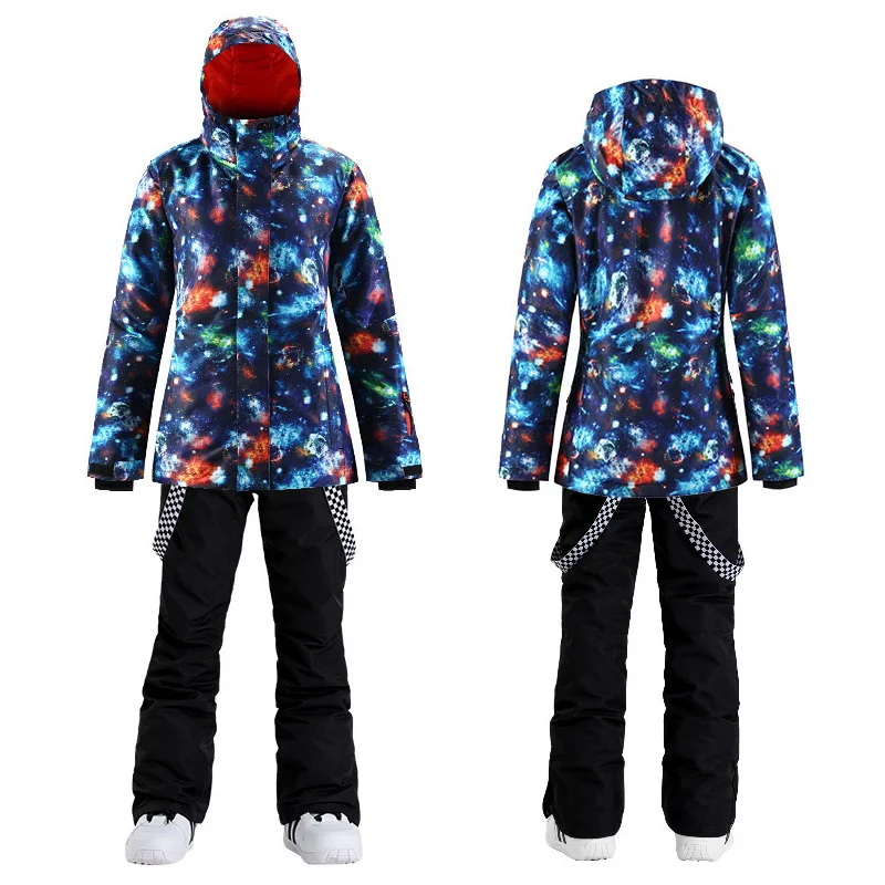 Женский лыжный костюм зимний ветрозащитная водонепроницаемая куртка и штаны