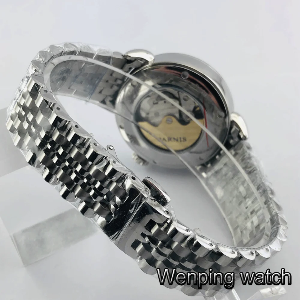 Мужские автоматические механические часы Parnis 42 мм серебристые деловые из