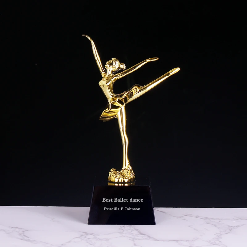 

Free Custom Engraving Crystal Trophy Golden Metal Ballet Action Figures Model Souvenir Gifts Dance Competition Award Cup