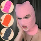 Зимняя женская шапка, закрывающая все лицо маска с тремя отверстиями, теплая вязаная Балаклава, шапка, Мужская Уличная одежда, женская зимняя шапка 2021