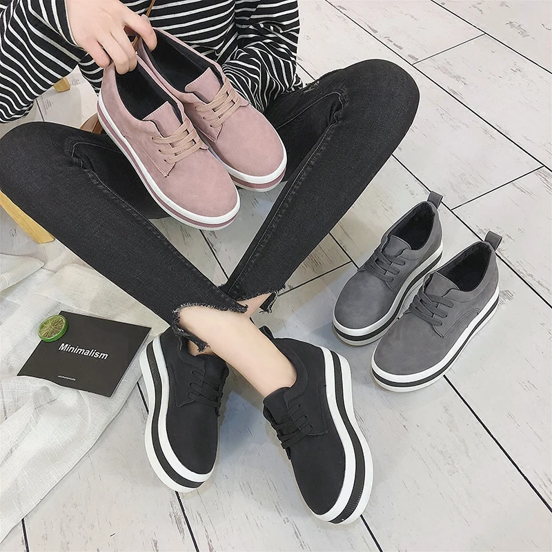 Женская Повседневная обувь из флока Сезон весна-осень Розовая на платформе Chaussure