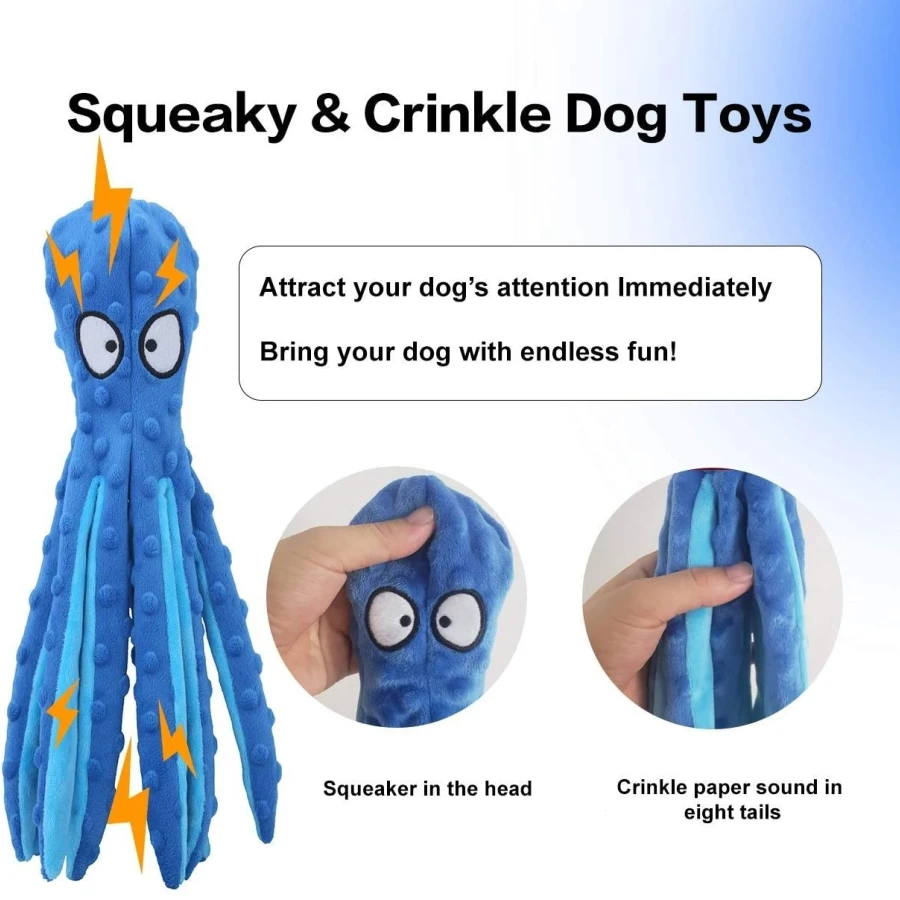 

2PCS Dog Squeaky Toys Octopus No Stuffing Crinkle Plush Toys for Puppy Teething Durable Interactive Pet Chew Tool for Training