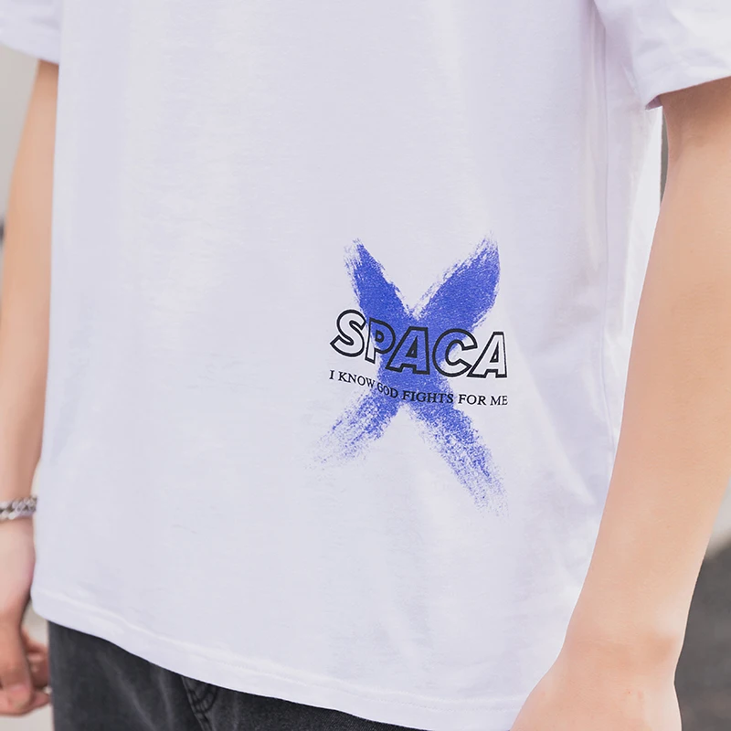 

100% Cotton Width Shouders Size Loose T-shirt For Men Fashion Print Pattern for Youngthful Summer Shirt M-3XL Black White 347