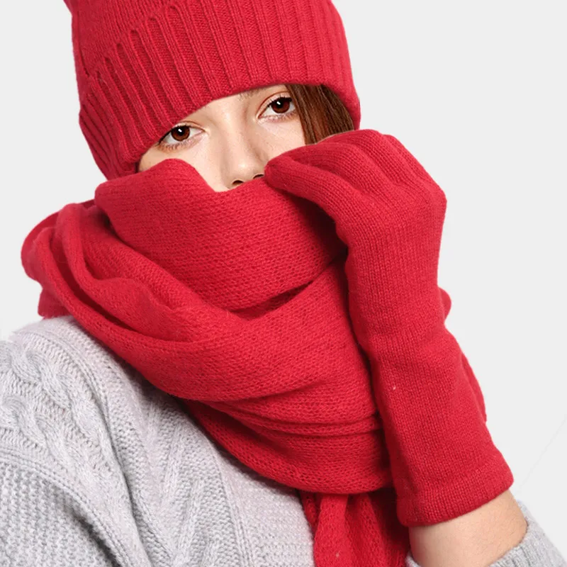 Зимние шапки вязаная шапка шарф 3 шт. зимняя из 100% чистой шерсти и перчатки