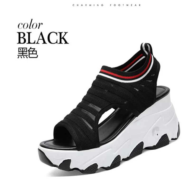 

Stretch Fabric Platform Height Shoes Fashion Hollow Out Peep Toe Wedges Gladiator Sandals Retro Casual Women Sandals A1-18