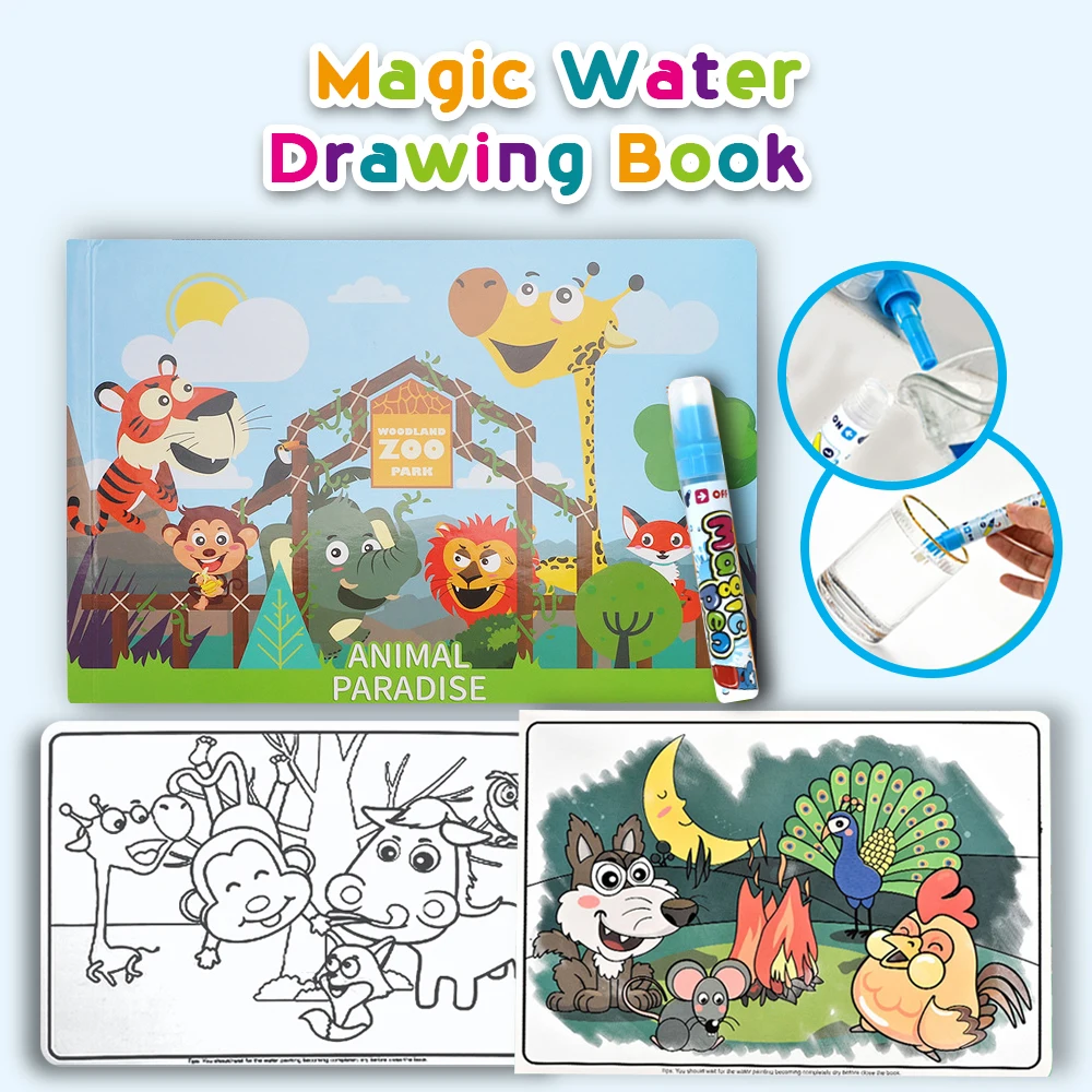 Книга Волшебная для рисования водой книжка раскраска с животными волшебной