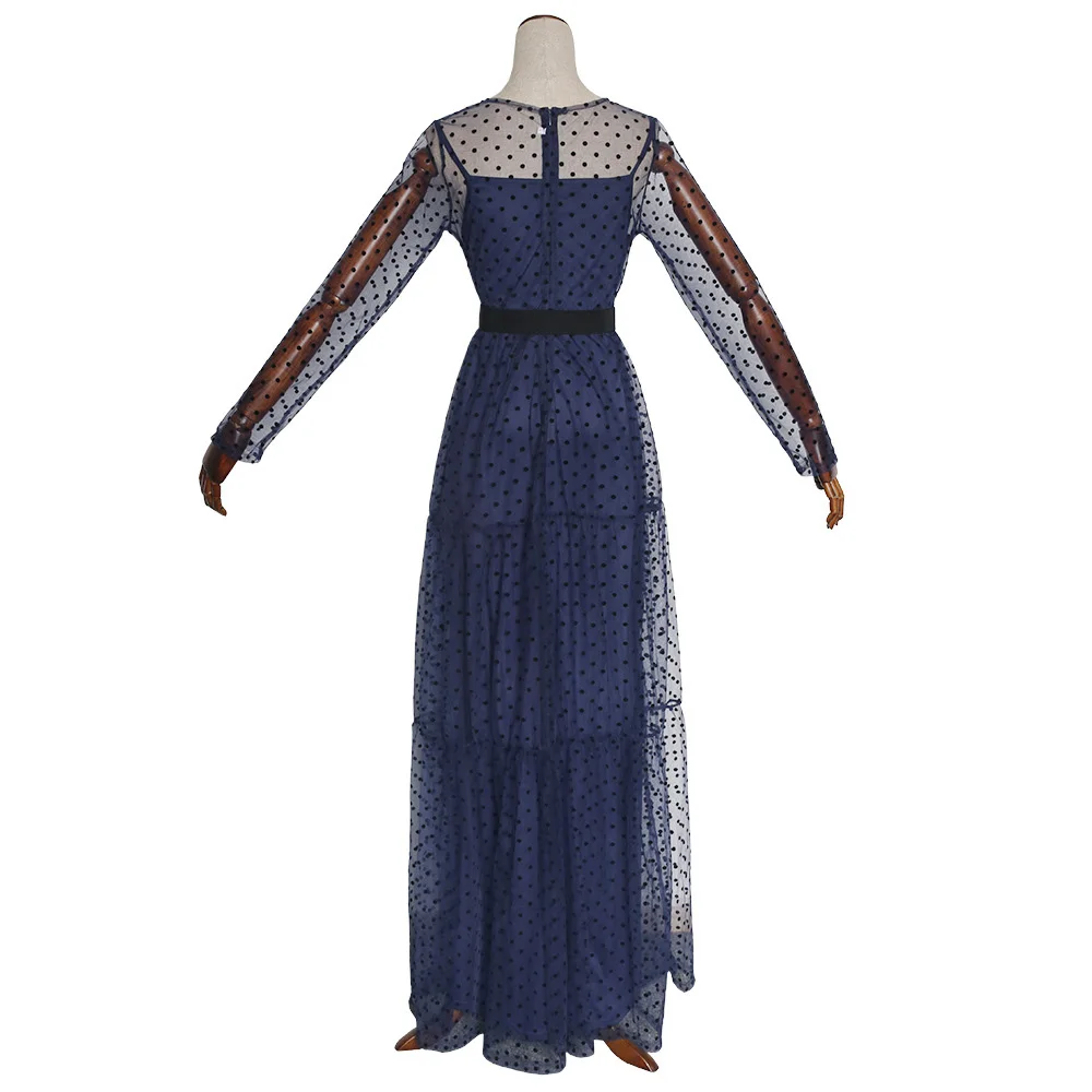 

xxl xxxl women maxi yellow dress two piece transparent mesh vintage polka dot vestiods plus size spring autumn long dress sheer