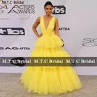 Женское длинное платье для выпускного вечера, элегантное желтое Тюлевое платье трапециевидной формы с V-образным вырезом, Черное вечернее платье для свадебной вечеринки