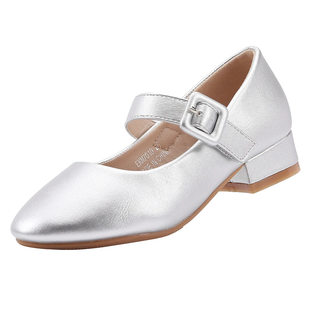 EKM7010-SILVER Новинка года; Туфли Mary Jane на низком каблуке; детское кожаное платье; торжественная Свадебная обувь; блестящая обувь принцессы на застежке-липучке для девочек; 8 км - Цвет: EKM7010-SILVER