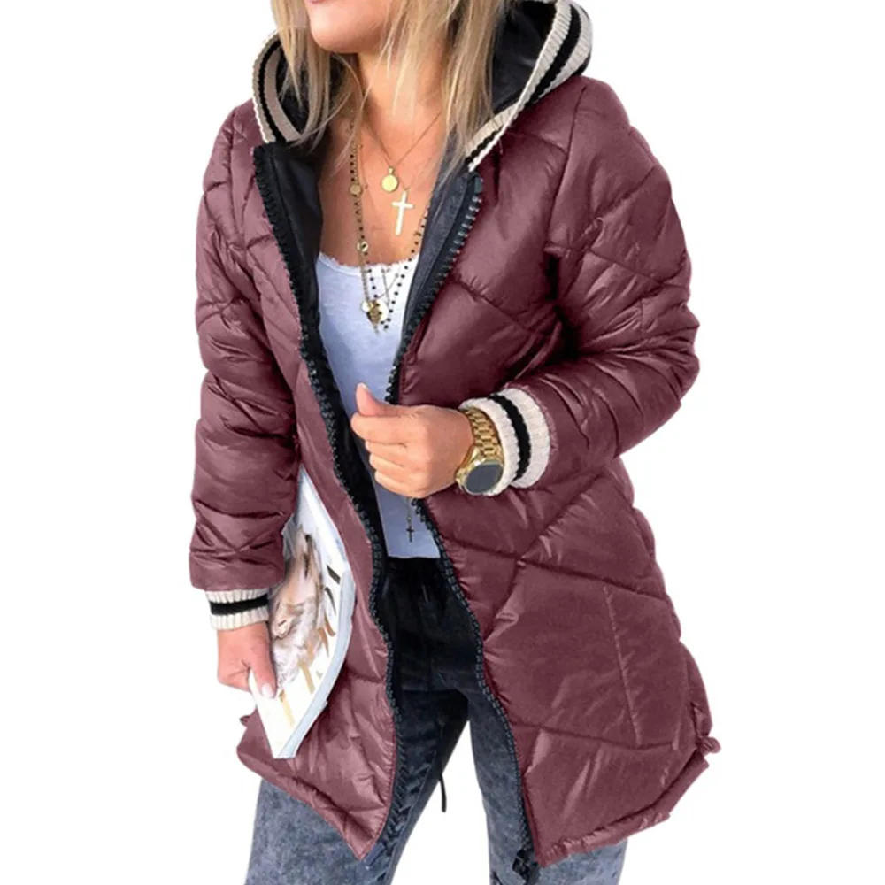 Women's Winter New High-Quality Hooded Jacket Fashion Street Style Warmth Thick Pure Color Jacket Casual Parka Coat S-XXL