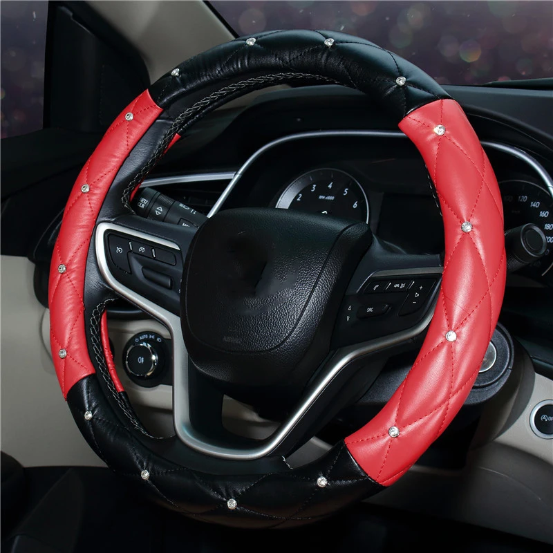 Модные женские чехлы из искусственной кожи для руля автомобиля черные розовые