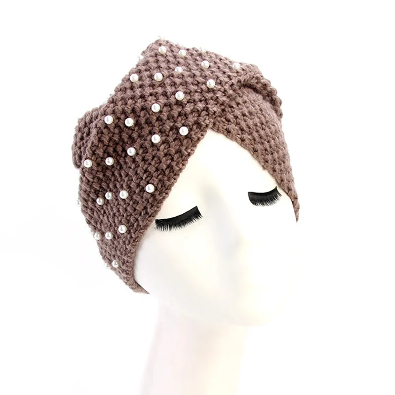 1 шт. однотонная вязаная шапка для женщин/девочек имитация жемчуга зимняя