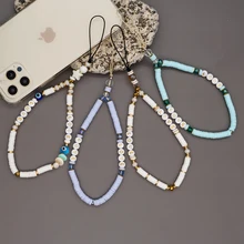 Go2Boho Mobile Strap Phone Charm Beads Heishi Clay Beaded Phone Chain Evil Eye Telephone Jewelry For Women Anti-Lost Lanyard