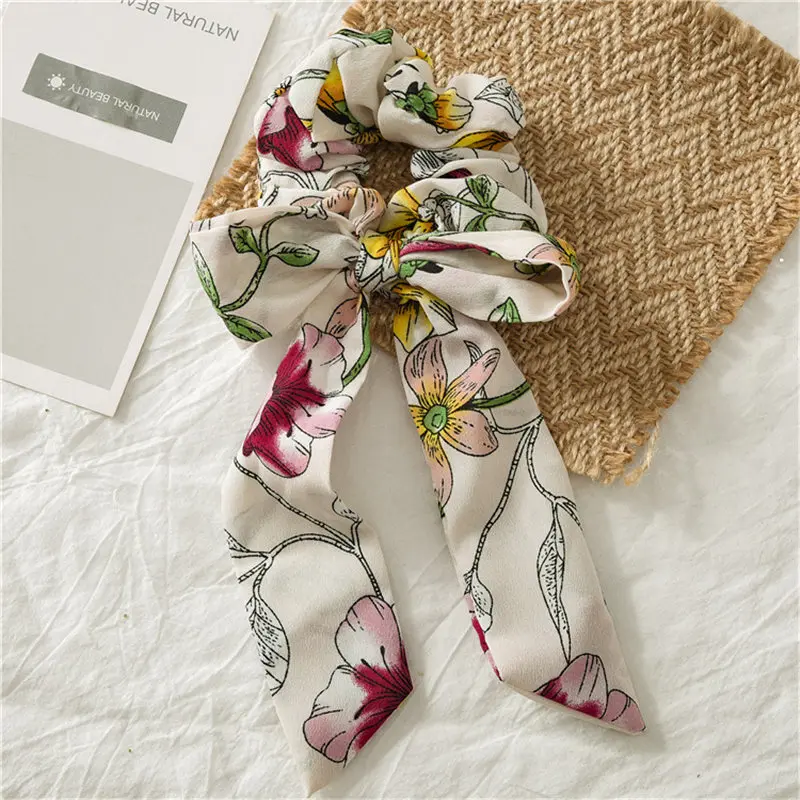 Beige Flower Новые милые бархатные резинки эластичная лента для волос, Бабочка, веревки для волос для девочек, заколки для волос, женские аксессуары для волос, милая Женская повязка на голову - Цвет: Beige Flower